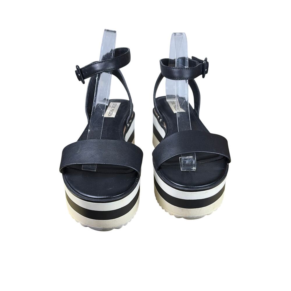 Steve Madden Marco Black Leather Platform Sandals Size 10 Ankle Strap - Picture 3 of 9
